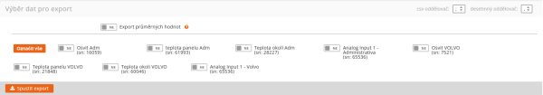 Export dat senzorů
