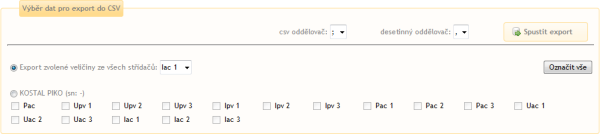 Export dat střídače Export dat střídače